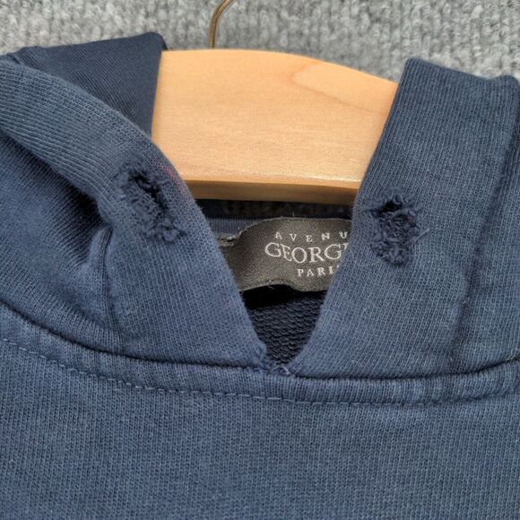 Avenue George V Paris Pullover Hoodie Size L Blue Embroidered Bear SEE DESC - Picture 11 of 12